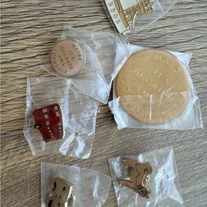 6 New Authentic Burberry London Themed Pins - Gold, Red, Silver